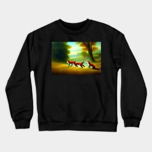 foxes in a field Crewneck Sweatshirt